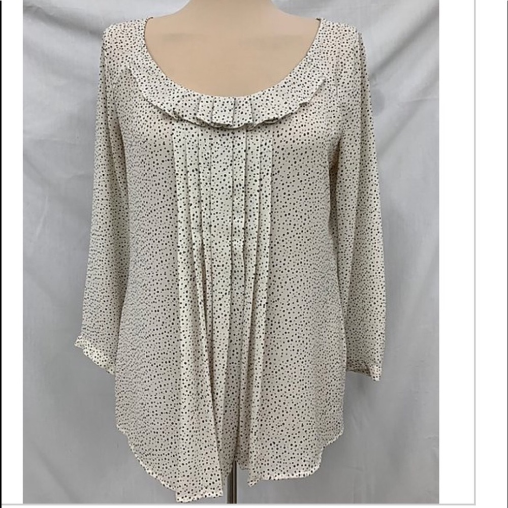 Loft black & white polka dot pleated blouse
